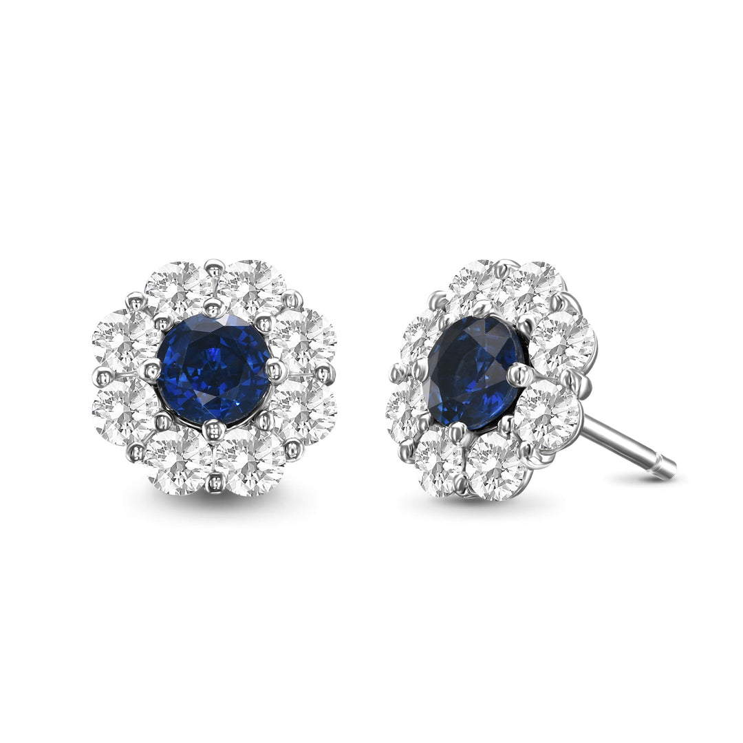 Leibish Round Blue Sapphire and Diamond Halo Earrings