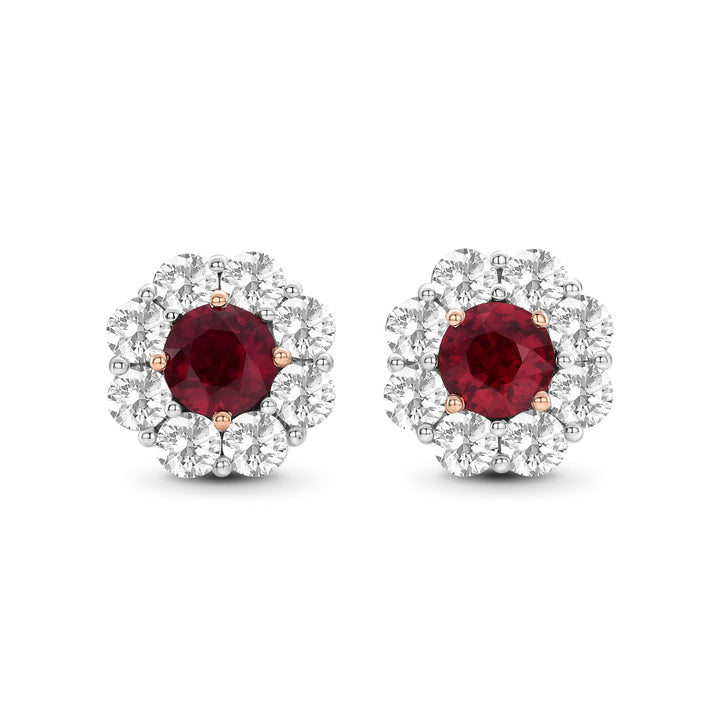 Leibish Mozambique Pigeon Blood Ruby &amp; Diamond Floral Halo Earrings