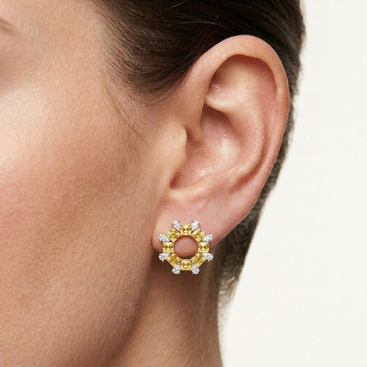 Leibish Fancy Intense Yellow Asscher and Pear Diamond Earrings.