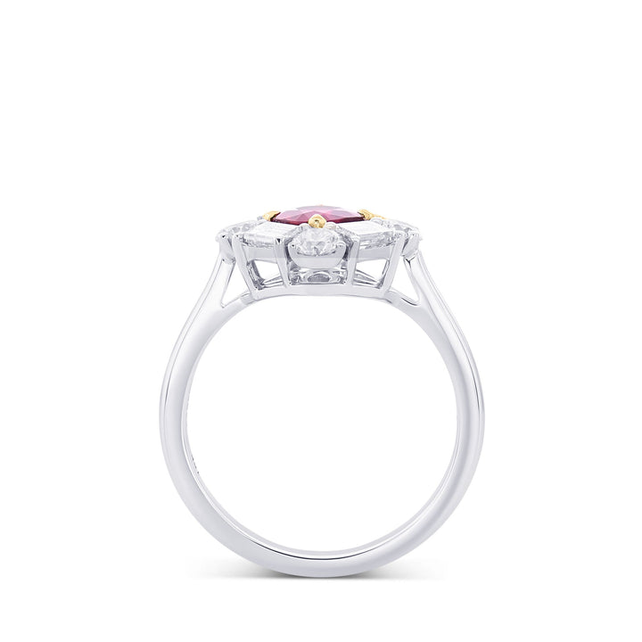 Leibish Cushion Red Ruby and Diamond Halo Ring
