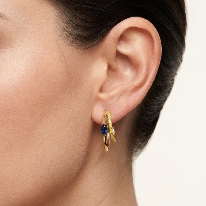 Leibish Marquise Blue Sapphire and Vivid Yellow Diamond Hoop Earrings