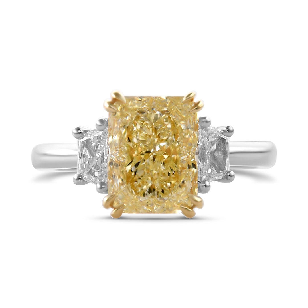 Light Yellow Y-Z Radiant Three-stone Diamond Ring