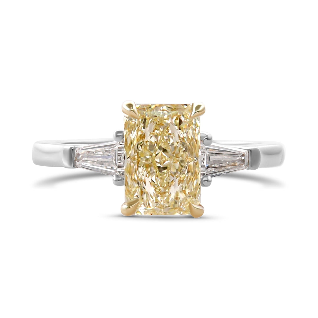 Light Yellow Radiant 3 Stone Diamond Ring