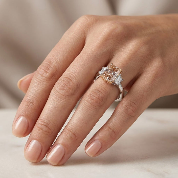 Leibish Fancy Pinkish Brown Radiant Three-stone Diamond Ring