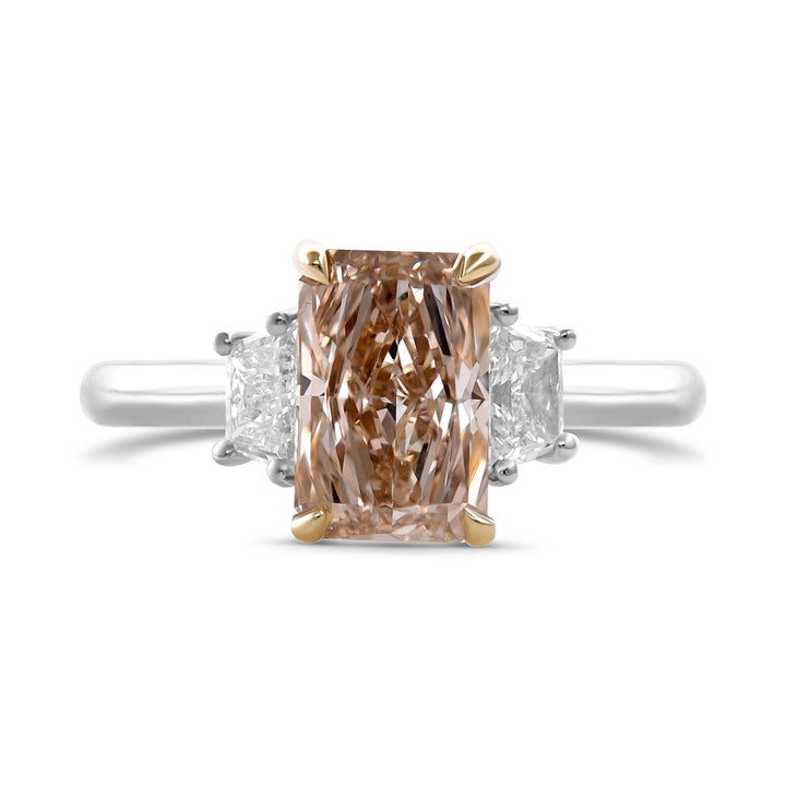 Leibish Fancy Pinkish Brown Radiant Three-stone Diamond Ring