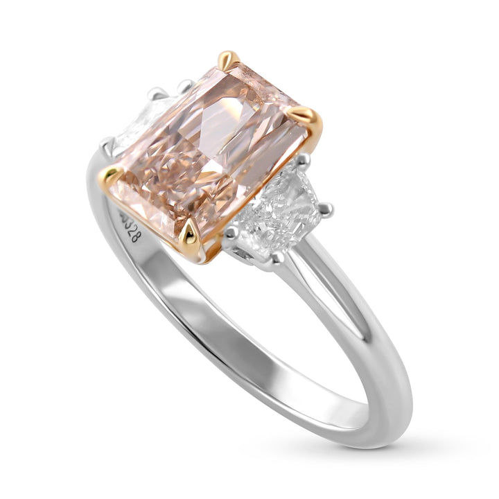 Leibish Fancy Pinkish Brown Radiant Three-stone Diamond Ring