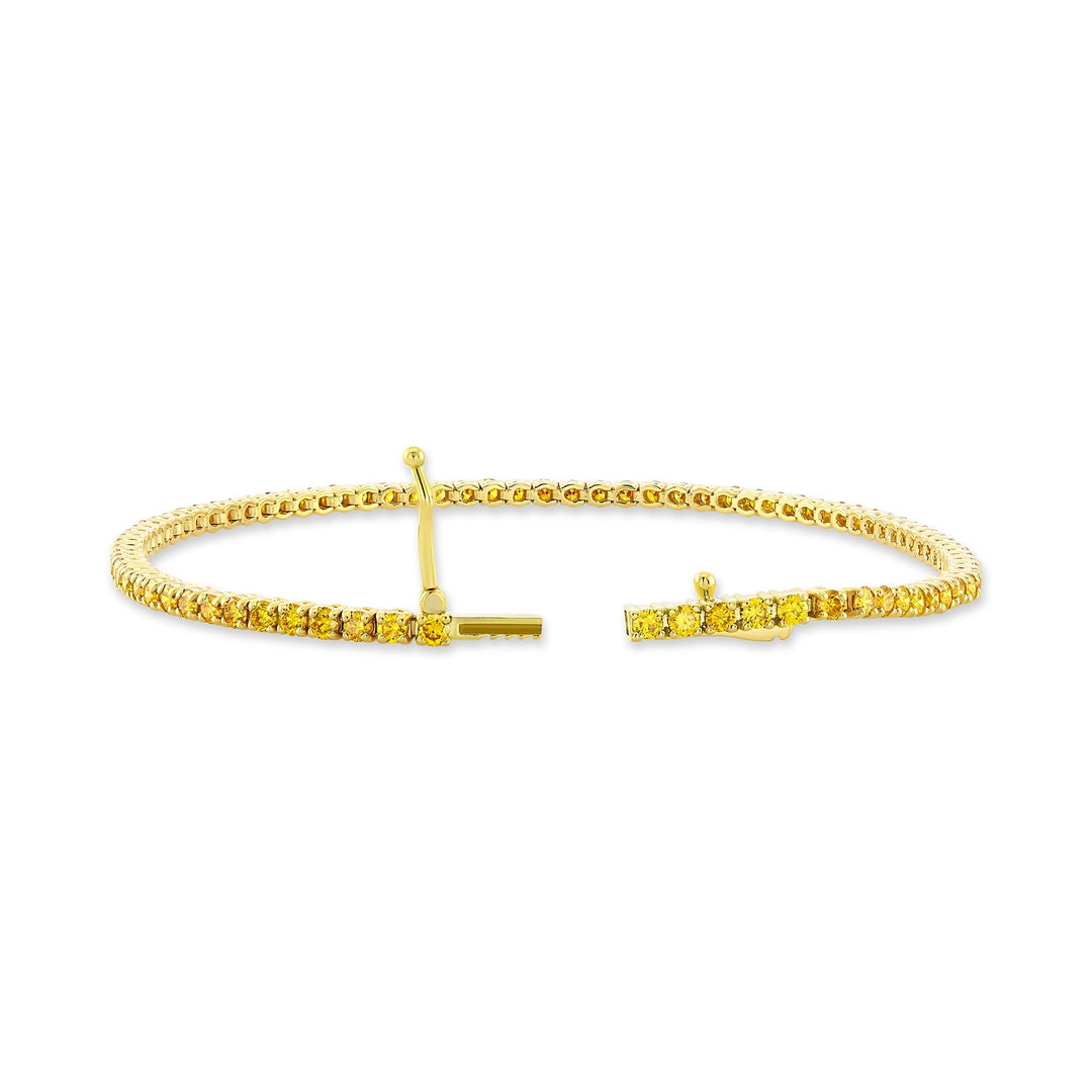 Leibish 2.88Ct Fancy Vivid Orange Yellow Round Brillant Tennis Bracelet
