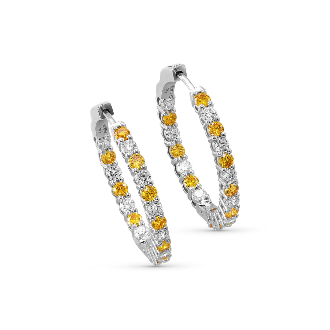 Leibish Fancy Vivid Orange Yellow Round Diamond Hoop Earrings (1.96cts TW)