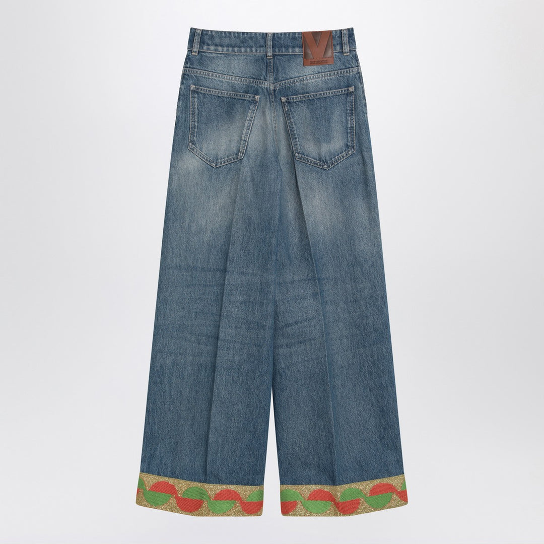 Valentino Blue washed jeans with jacquard bottoms