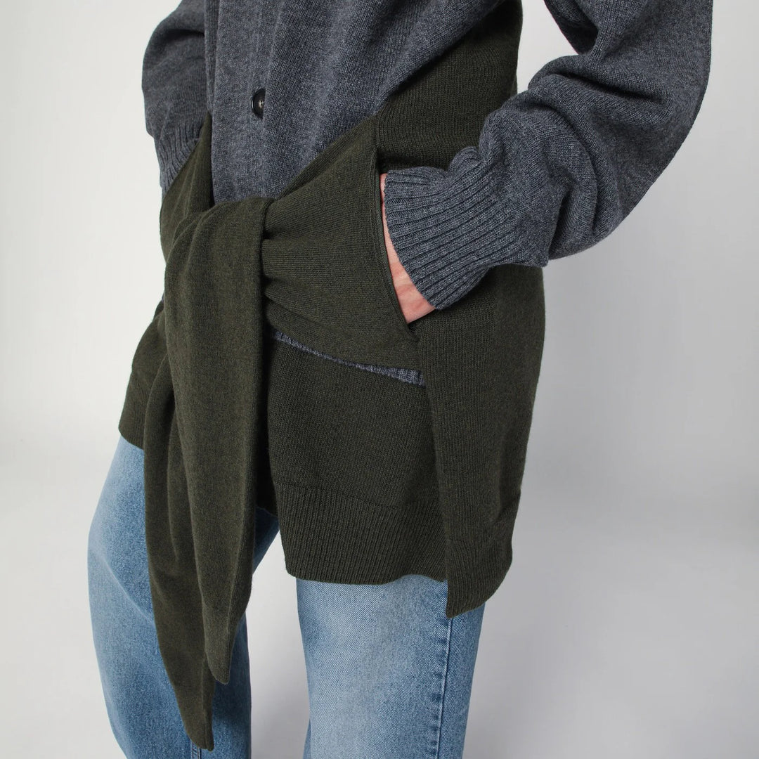 Stella McCartney - Grey/dark green cardigan with crossed sleeves