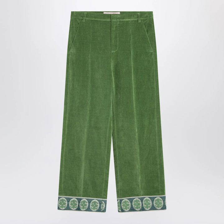 Valentino - Green velvet trousers with jacquard hem