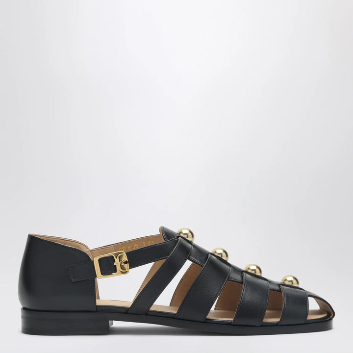 Valentino Garavani - Black leather fisherman sandals with studs