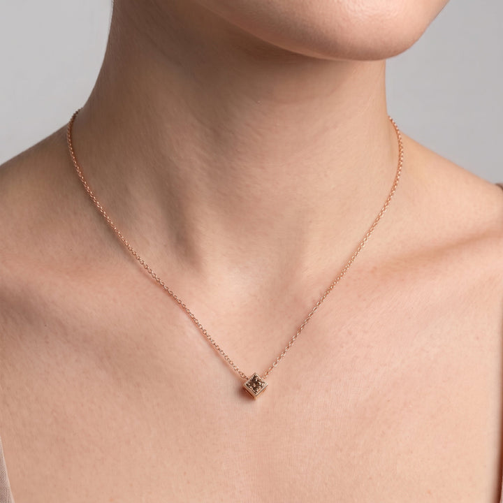 Leibish Fancy Yellow Brown Princess Bezel Solitaire Diamond Pendant