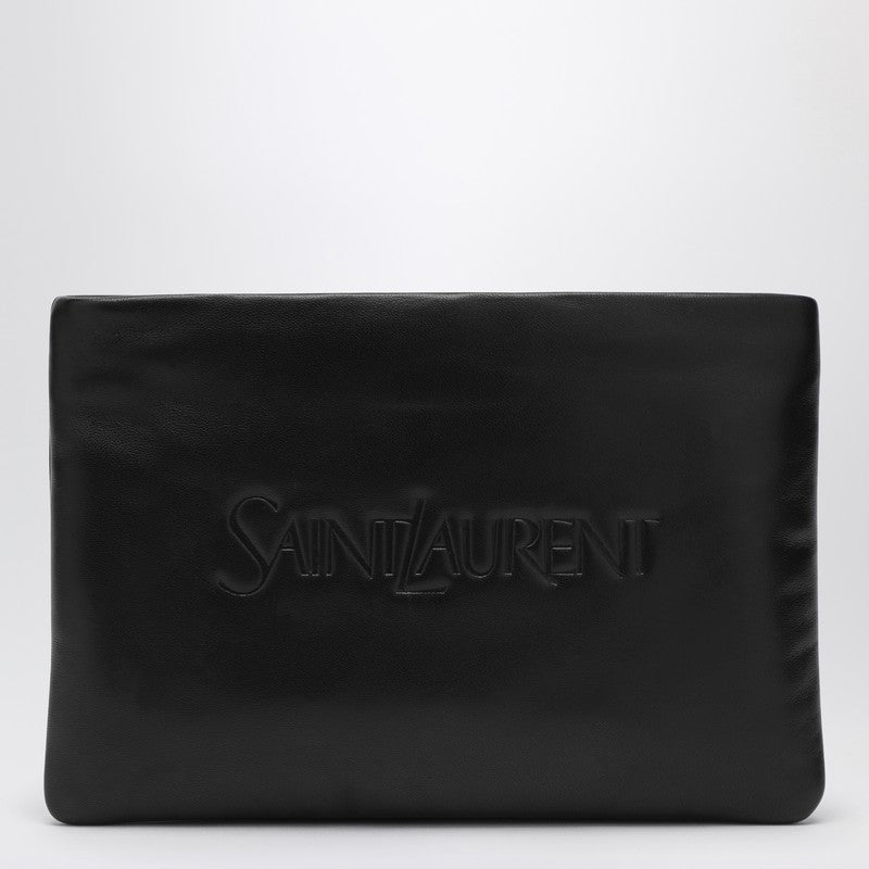 Saint Laurent - Black padded leather clutch bag with logo - One size