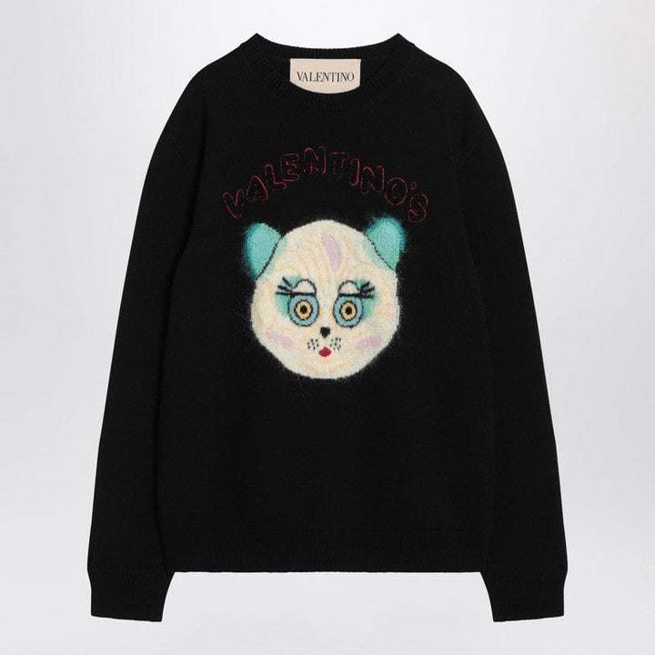 Knitwear Valentino Black sweater with Le Chat de la Maison patch Brand