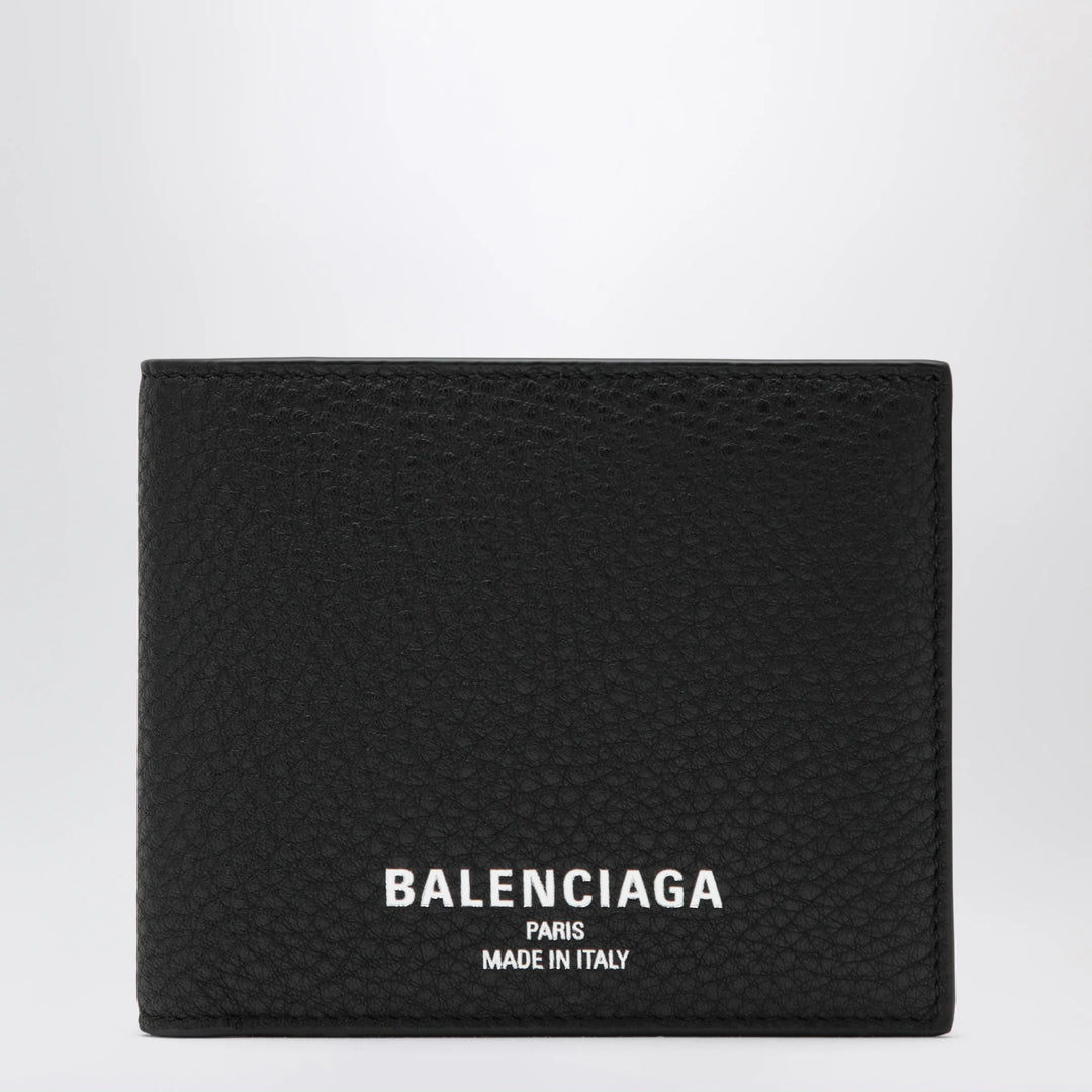 Balenciaga - Black grained leather card holder with logo