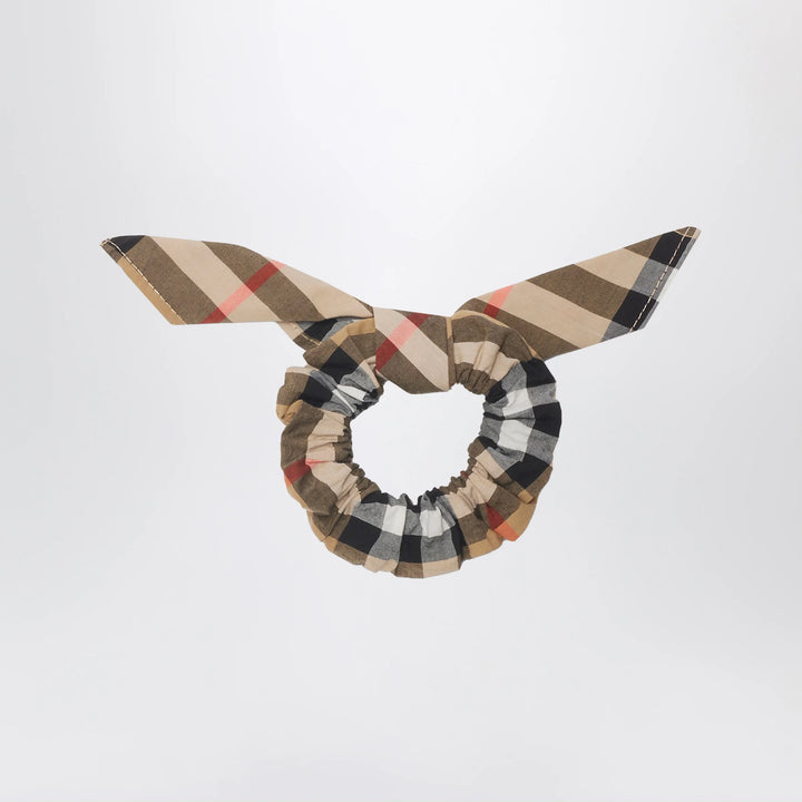 Burberry - Beige Check Pattern Cotton Scrunchies