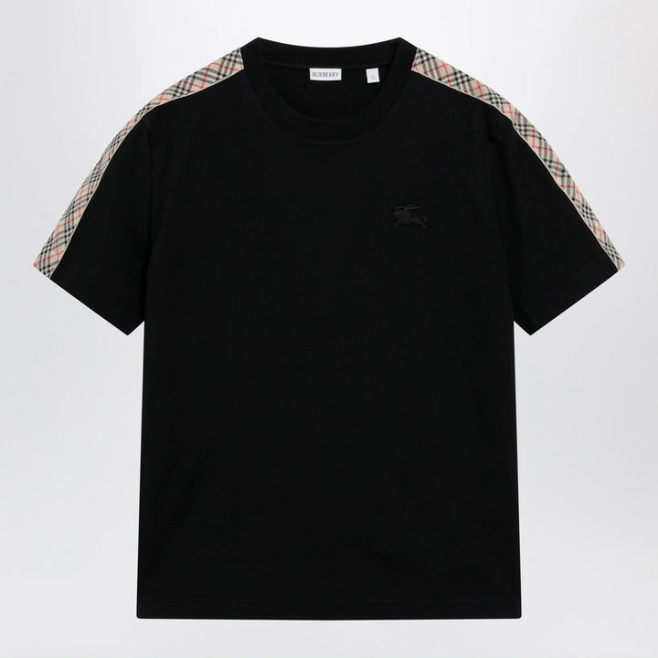 Burberry - Black T-shirt with checkered pattern detail