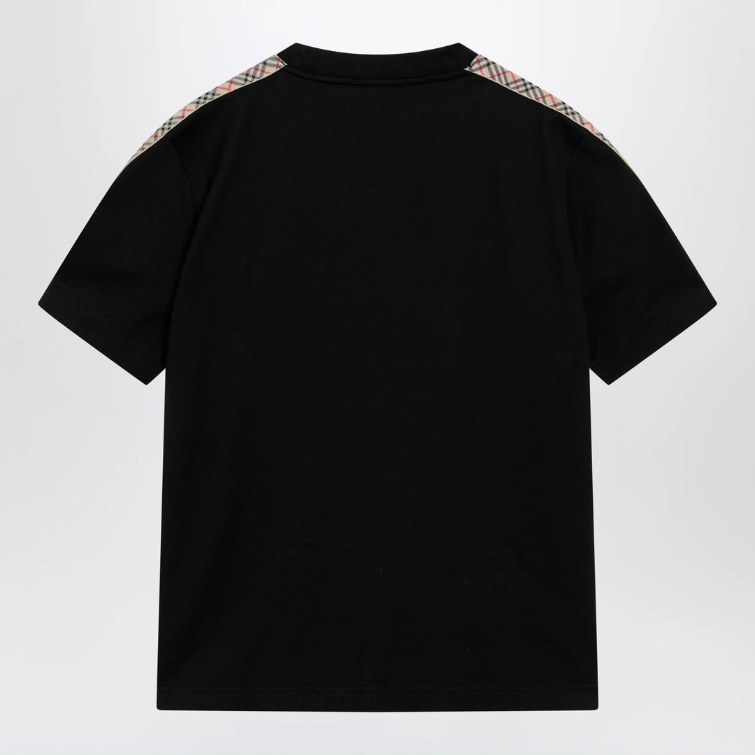 Burberry - Black T-shirt with checkered pattern detail