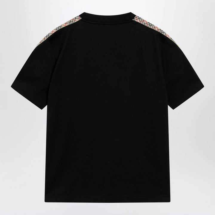 Burberry - Black T-shirt with checkered pattern detail