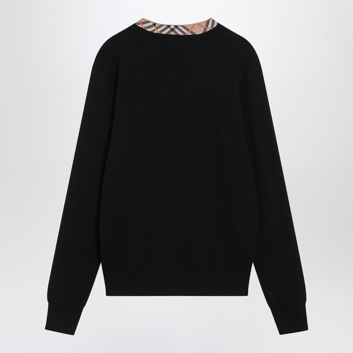 Burberry Black wool sweater with check details