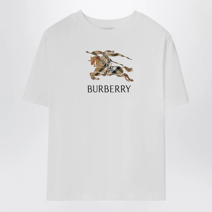 Burberry - White cotton T-shirt with EKD Check