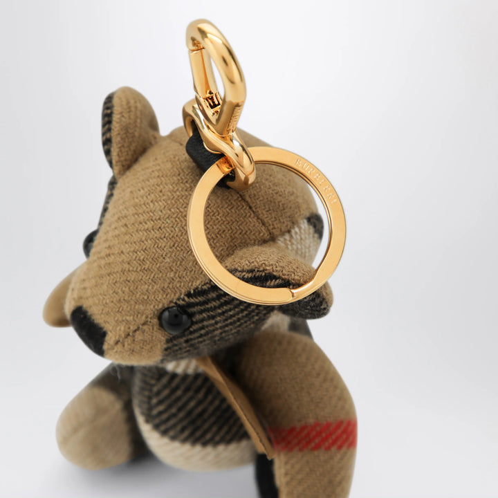 Burberry - Thomas teddy bear charm in check cashmere, beige