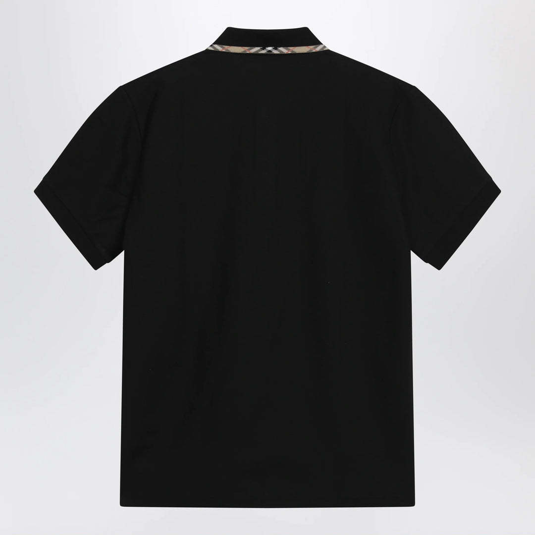 Burberry - Black cotton polo with Check detail by Burberry
