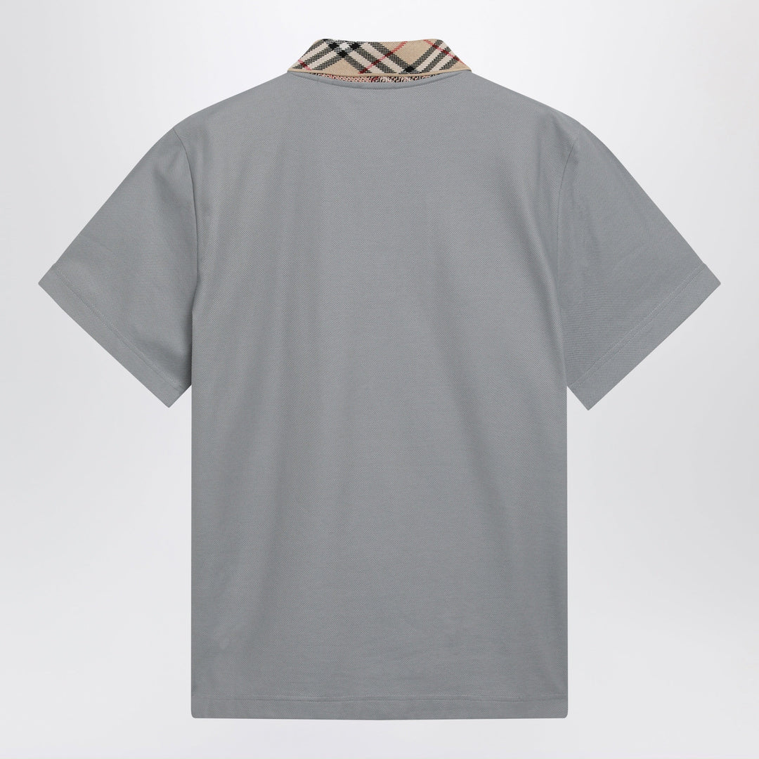 Burberry - Grey cotton polo with Check collar