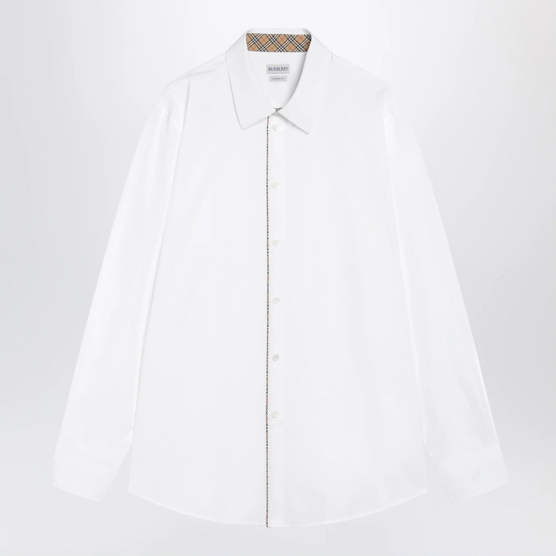 Burberry - Classic-fit cotton poplin shirt with Check trim, white