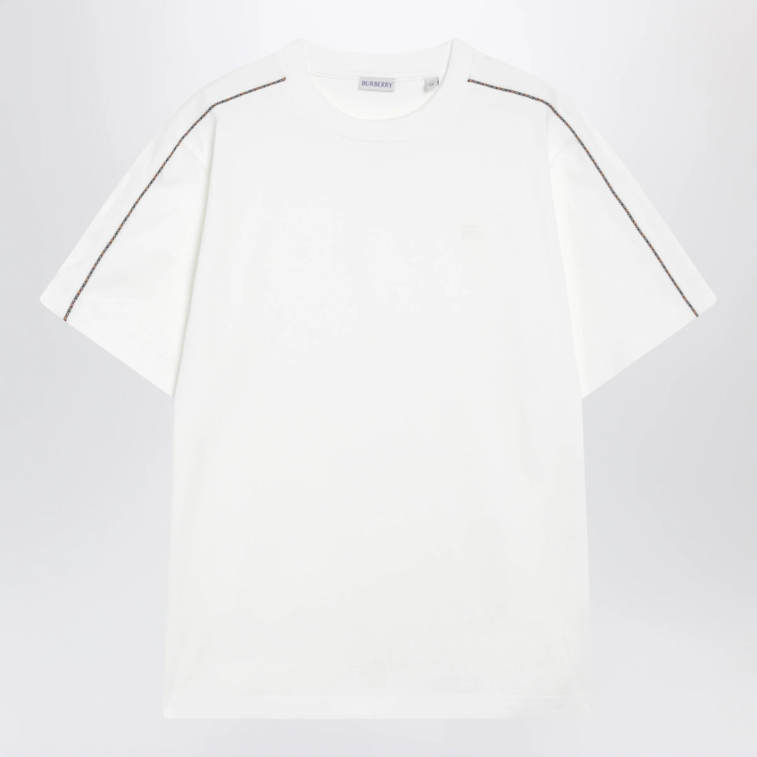 Burberry - Cotton T-shirt with Check trim in Chalk