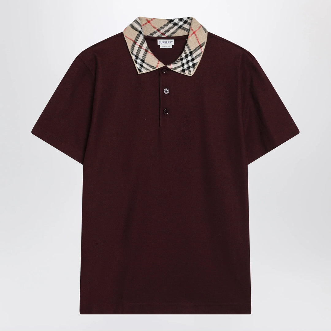 Burberry - Cotton polo shirt with Check collar in vineyard red