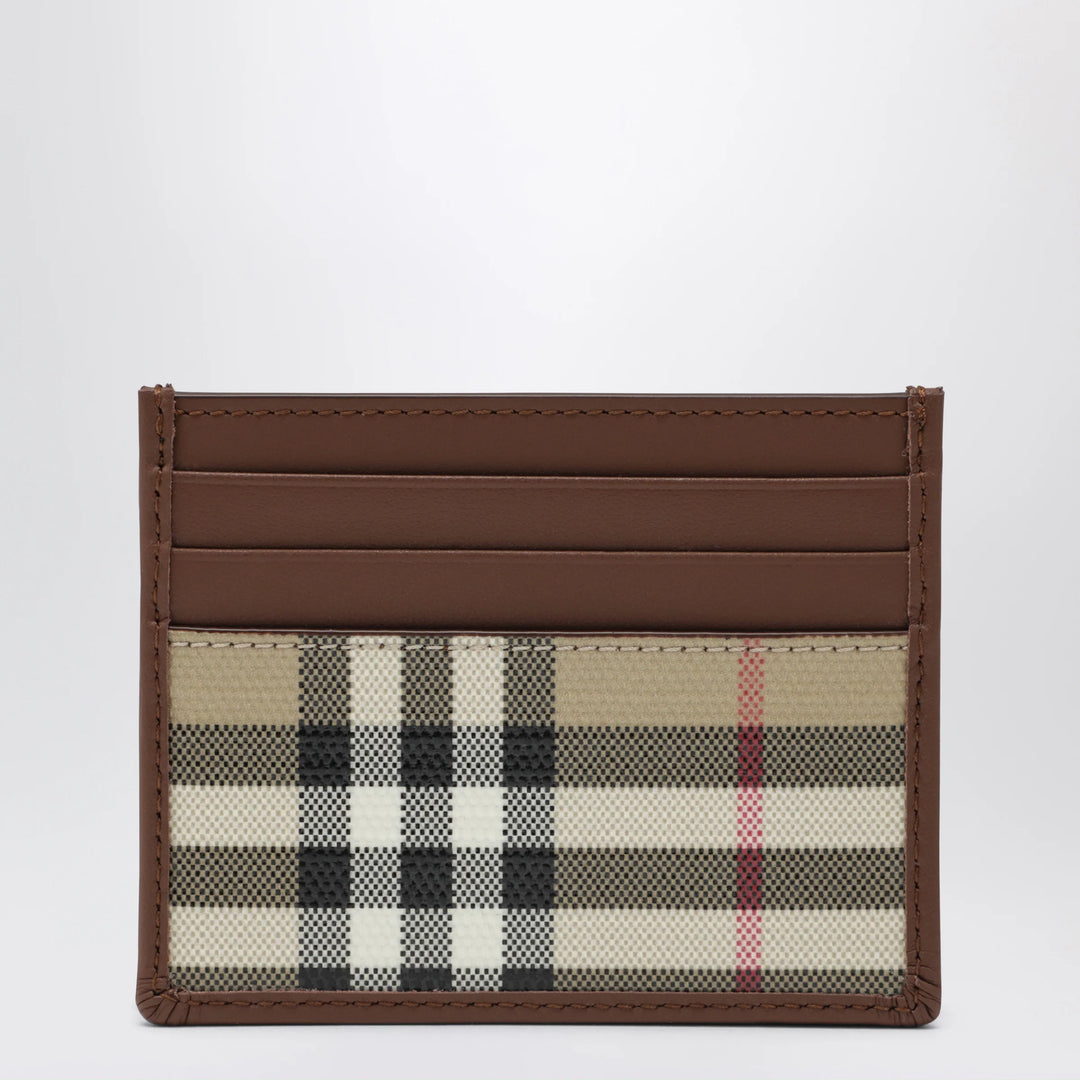 Burberry - Check credit card holder in coated cotton, beige