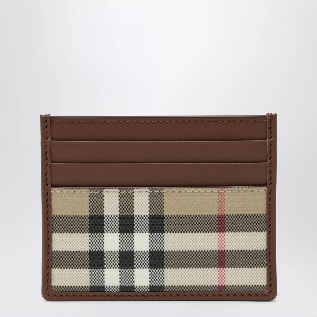 Burberry - Check credit card holder in coated cotton, beige