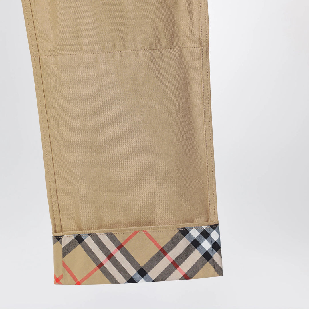 Burberry - Beige cuffed trousers with Check motif