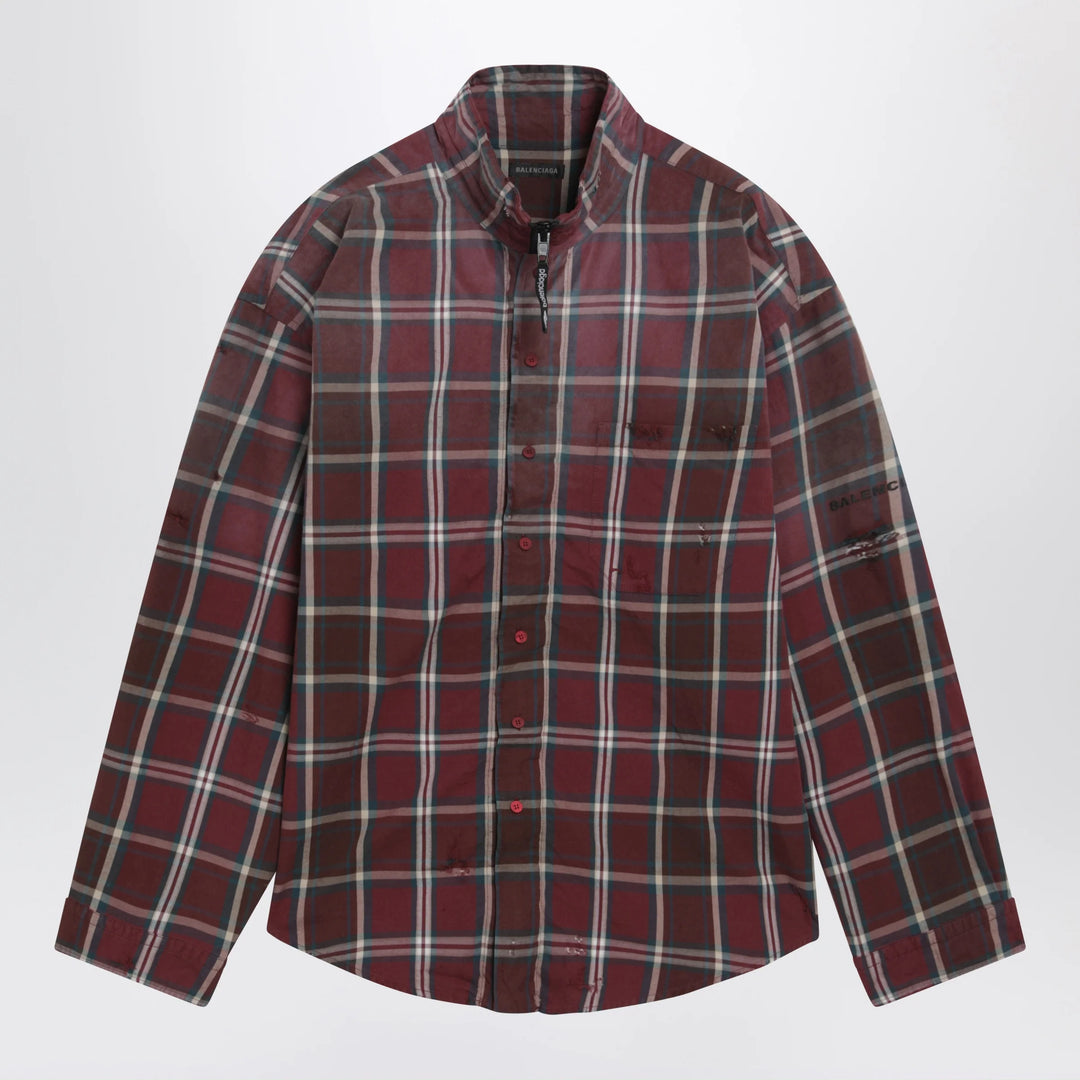 Balenciaga - Burgundy plaid cotton-blend flannel zip shirt