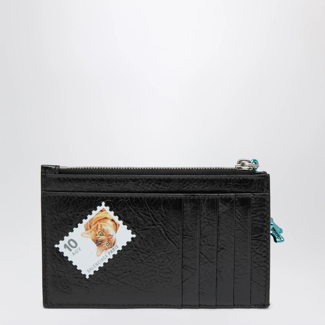 Balenciaga - Cash black leather coin purse with card holder