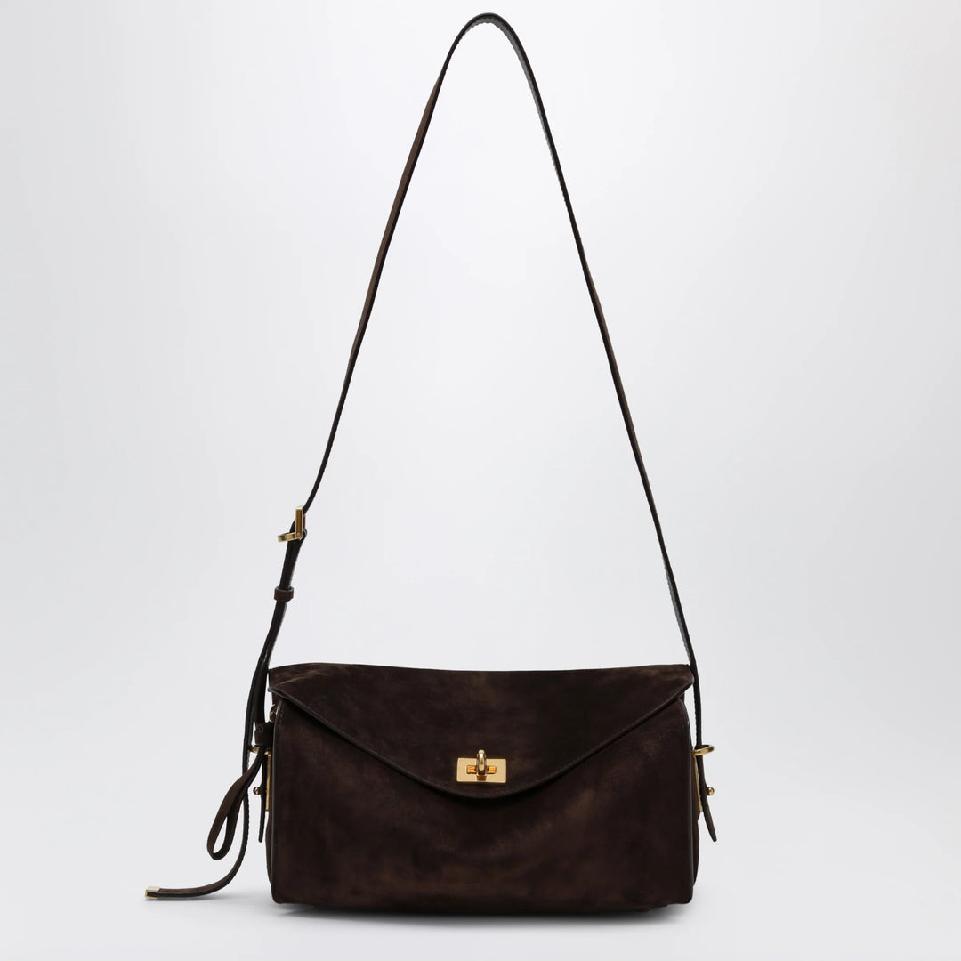 Balenciaga - Le 7 Medium suede calfskin shoulder bag in Moka/Ruby