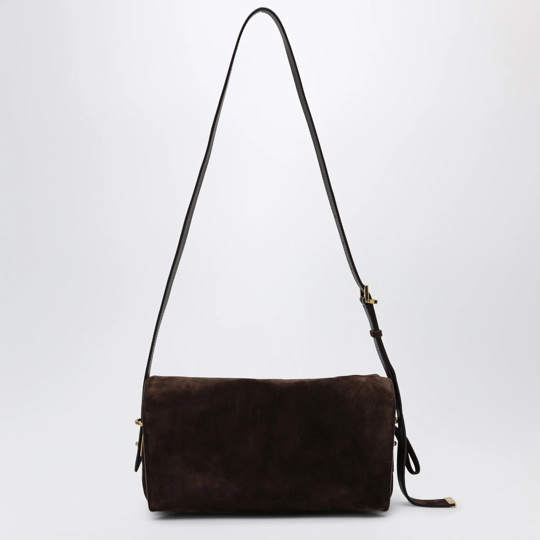 Balenciaga - Le 7 Medium suede calfskin shoulder bag in Moka/Ruby