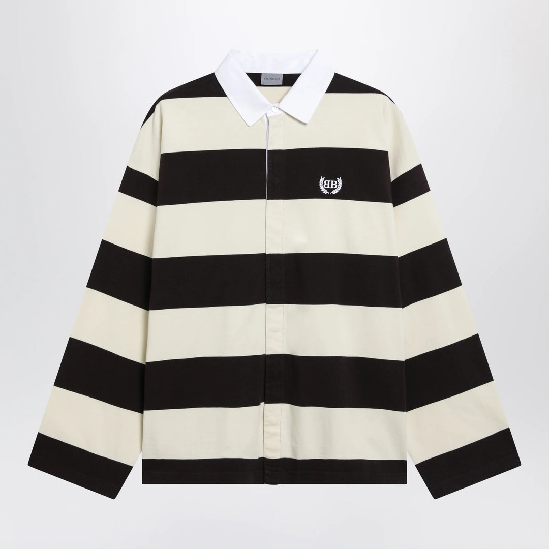 Balenciaga - Striped jersey polo shirt in cotton, brown