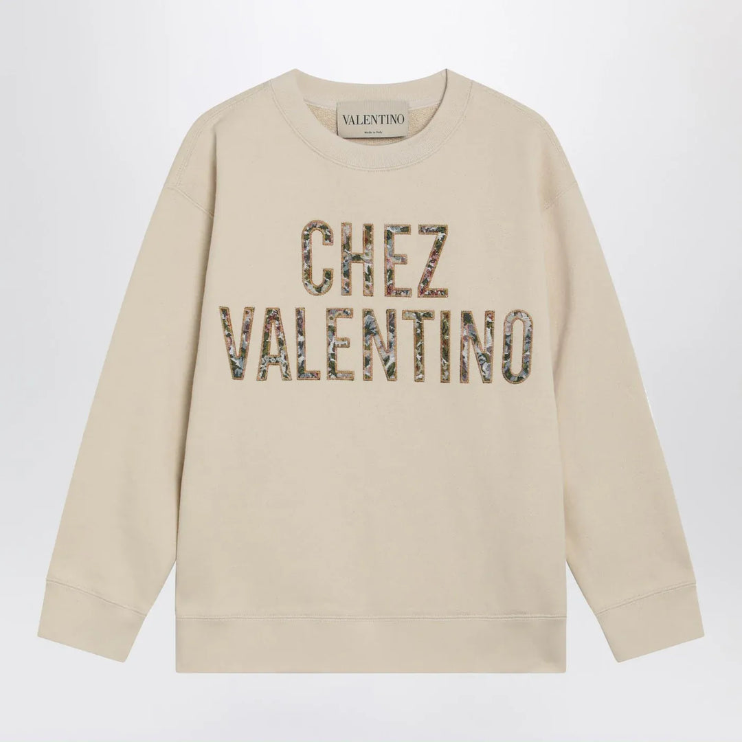 Valentino - Ivory cotton sweatshirt with Chez Valentino floral motif Brand Shirts &amp; Tops S