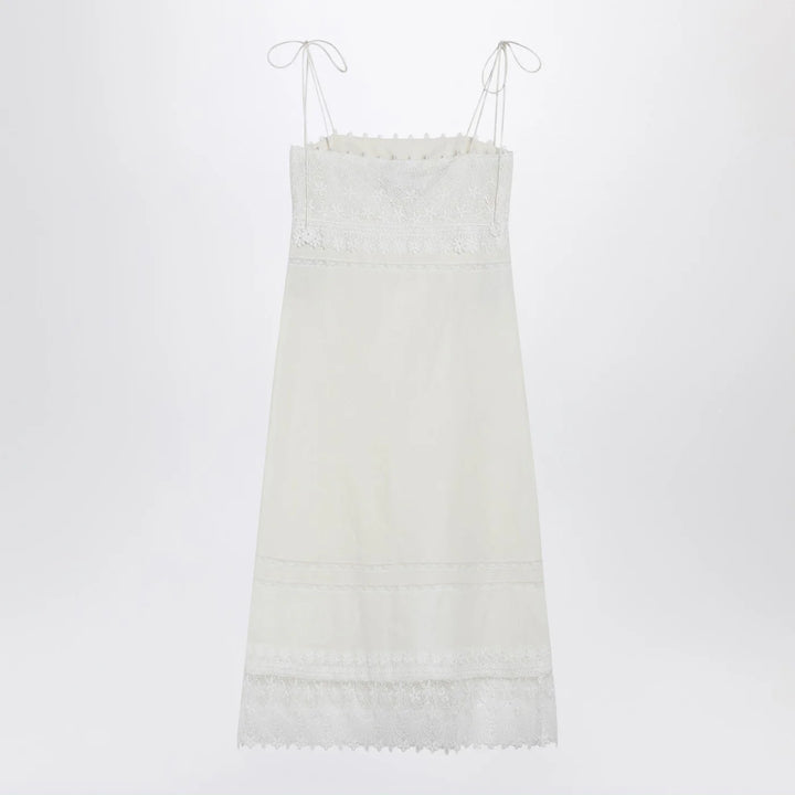 Valentino - Ivory linen midi dress with Sangallo embroidery