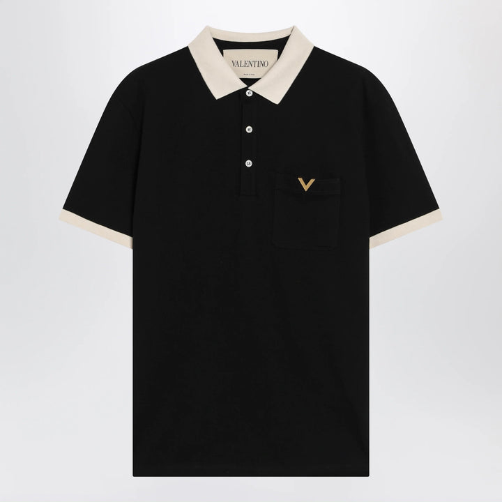 Valentino - Black cotton piqué polo shirt with Vgold