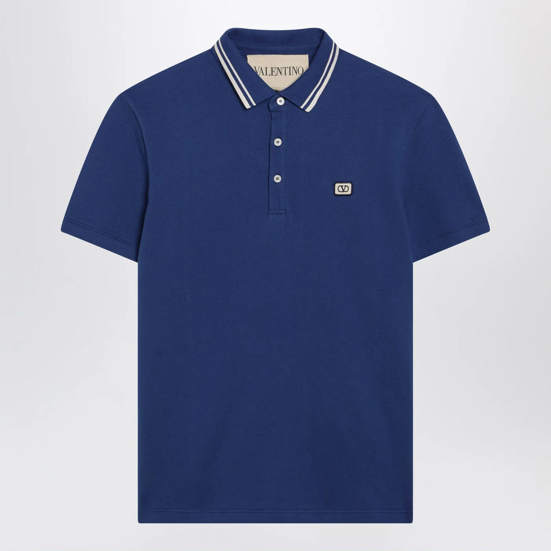 Valentino - Blue polo shirt with Vlogo patch
