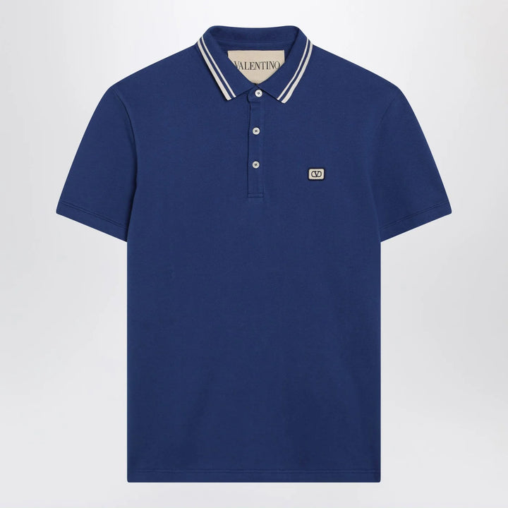 Valentino - Blue polo shirt with Vlogo patch