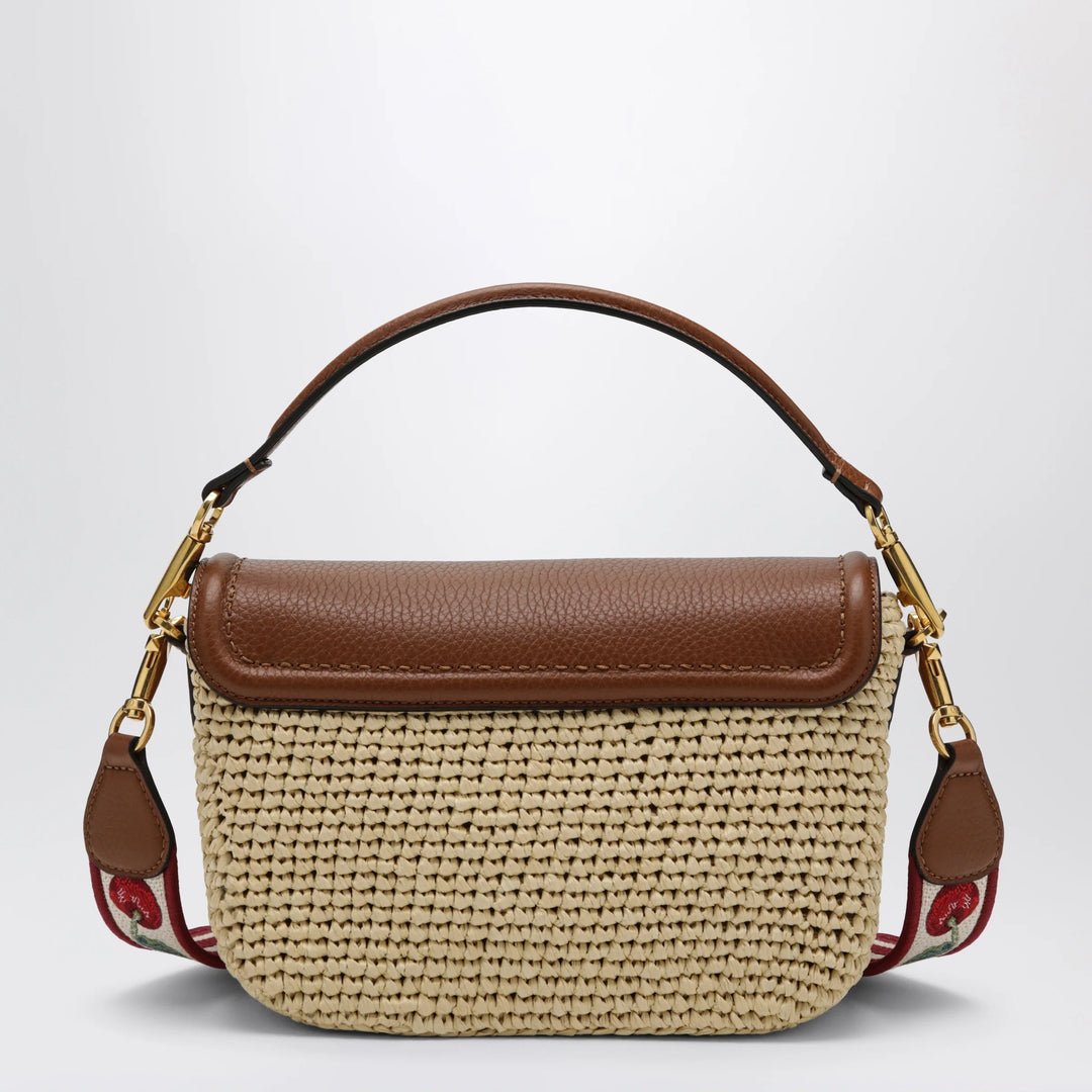 Valentino Garavani - Alltime raffia and leather bag with Cherryfic embroidered strap