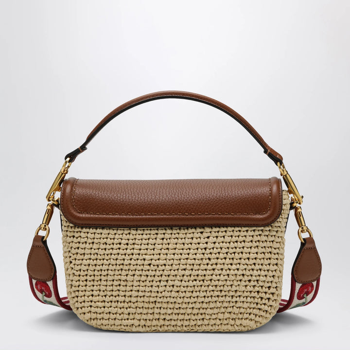 Valentino Garavani - Alltime raffia and leather bag with Cherryfic embroidered strap