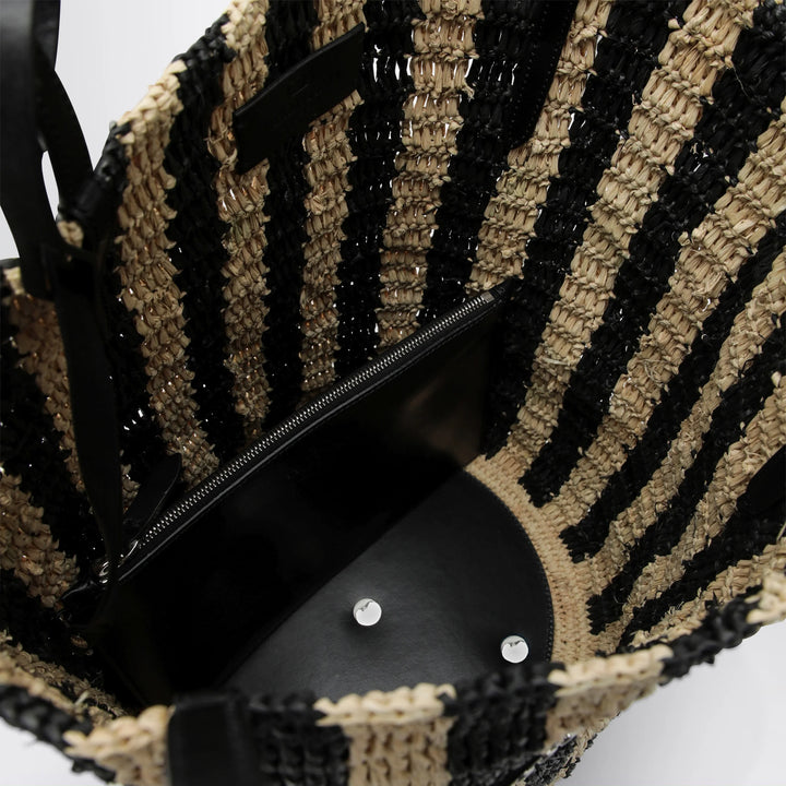 Valentino Garavani - Striped shoulder bag in raffia and leather