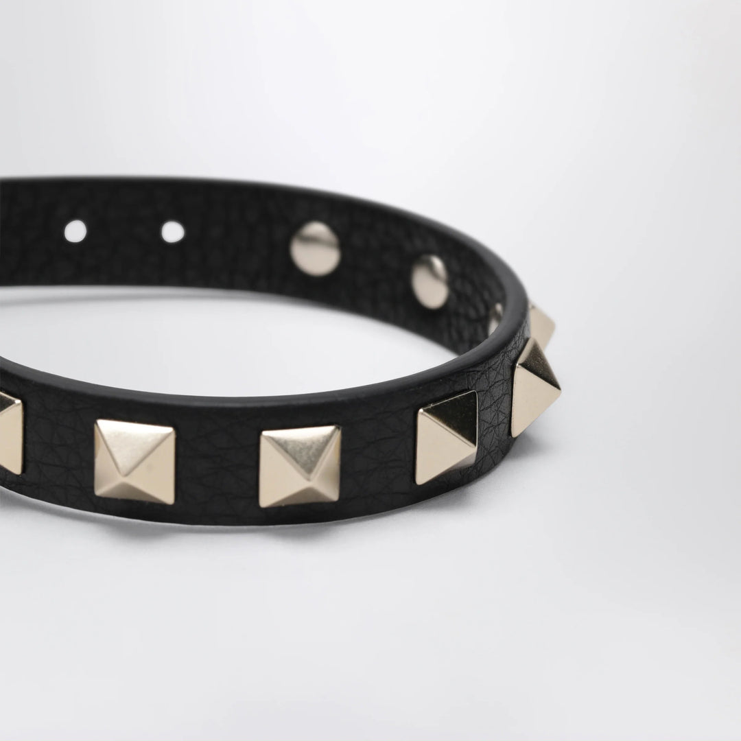 Valentino Garavani - Black leather Rockstud bracelet with gold-tone studs