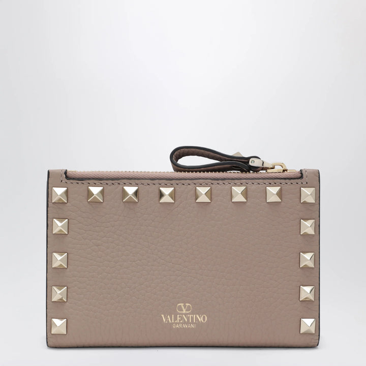 Valentino - Powder Pink Leather Rockstud Zip Card Holder